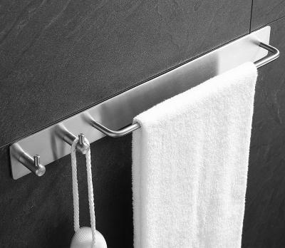 China New Design Bathroom Durable 304 Stainless Steel Wall Mounted Single Bar Towel Rack With Hooks for sale