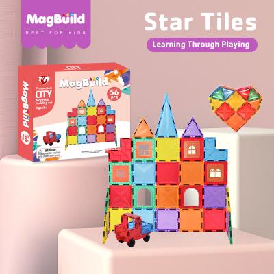 China 2021 Building Toy 56 Pcs Diamond Shaped Magnetic Tiles ABS Plastic Toy Building Blocks Magnetic Tiles Educational Toys for sale