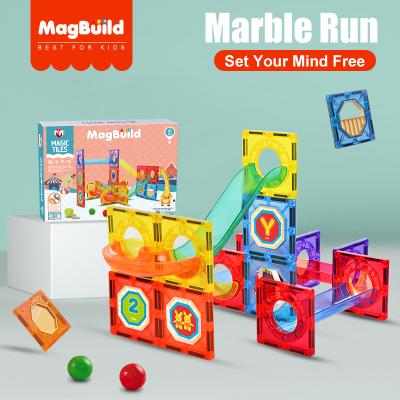 China Colorful Magnetic Building Tiles Magnetic Marble Race Toy MagBuild Magnetic Block Puzzle Building Sets Ball Race Toys 41pcs for sale