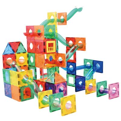 China Construction Toy 142 Pcs Educational Plastic Toy ABS Magnetic Marble Run Building Tiles For Kids for sale