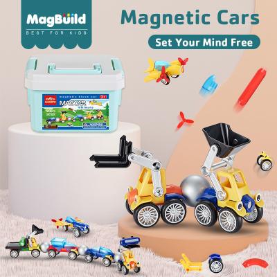 China Toy MagBuild 90pcs Magnetic Stick Cars Toys Construction and Balls Vehicle Set For Boys BEND BACK Toy Educational Building Games for sale