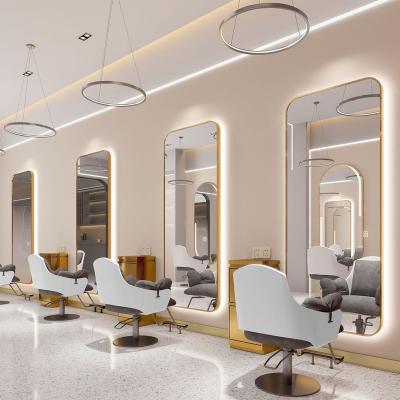 China Modern  Luxury LightSpa Golden Hairdressing Led Lighted Salon Mirror Use In Beauty Salon Mirror Station for sale