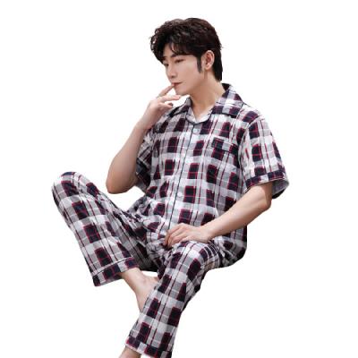 China QUICK DRY wholesale men's best-selling short sleeve summer dress cotton heat grid men's two-piece pajamas nightgown for sale