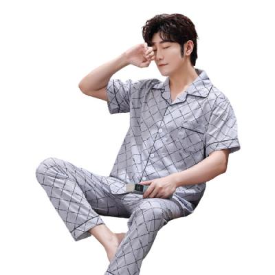 China Custom QUICK DRY cotton pajamas for men luxury designer short sleeves and pantsuits for mens pajamas for sale