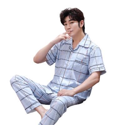 China Summer QUICK DRY short sleeved pajamas for men's short sleeved and pants European and American cotton generous design for men's pajamas for sale