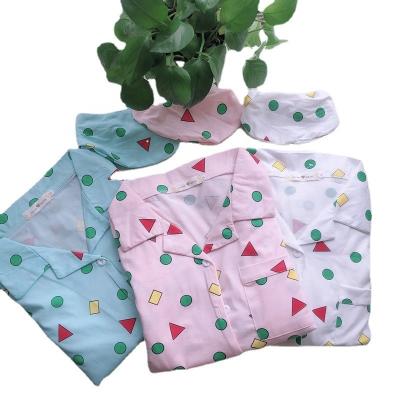 China Latest Cartoon QUICK DRY Pajamas 2 Pieces Cotton Shorts Sleeve Casual Shorts Set Home Use Cute Geometric Pajamas for sale