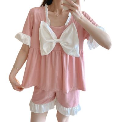 China Summer QUICK DRY shorts sleeved pajamas summer lovely bow tie home suit women fashion women pajamas for sale