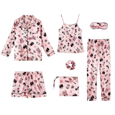 China OEM QUICK DRY custom made 7 pieces pajamas silk house use latest spring, summer, autumn and winter women's sexy Christmas pajamas for sale