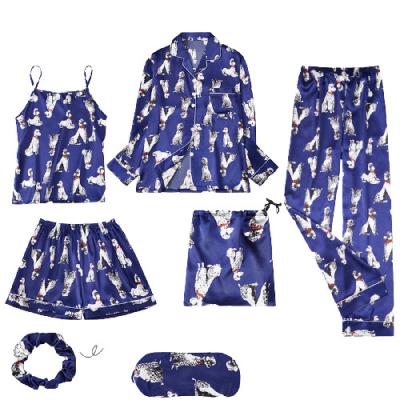 China QUICK DRY seven piece pajamas print top and pants home use cartoon women's dress adult elegant casual silk pajamas for sale