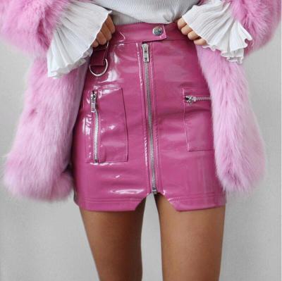 China 2021 Pink Anti-Static High Waist Casual Faux Leather Mini Skirt Pu Zipper Clothes xs Leather Skirts For Women for sale