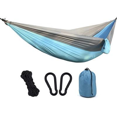 China Factory 260*140 1 Person Lightweight Portable Hammocks Parachute Lightweight Folding Nylon Outdoor Camping Hammock With Hooks Ropes for sale