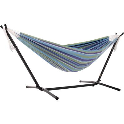 China Lightweight Double Cotton Hammock With Space Saving Steel Stand Includes Portable Carrying Bags Stripe for sale