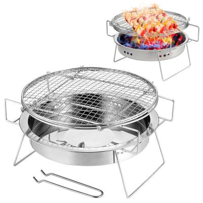 China Stainless Steel Portable Outdoor Round Folding BBQ Camping Charcoal Grill For Camping Picnic Cooking for sale