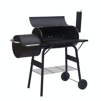 China Offset Smoker with Cover Outdoor Factory Camping Black Charcoal BBQ Grill Offset Smoker with Cover Patio BBQ Barrel Charcoal Grill for sale