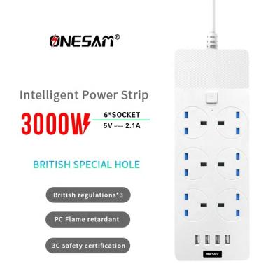 China Security door PC flame retardant material Factory Hot Selling Uk Plug Universal Standard 6 Outlet Power Strip With Usb for sale