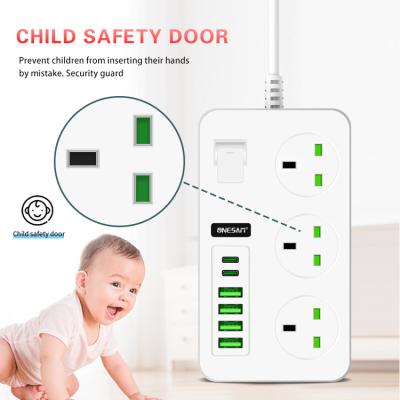 China Security door PC flame retardant material Hot Sale Power Cords Extension Cords Power Socket Extension 3 Ports 2 Pd Type C 4 Usb Power Strip for sale