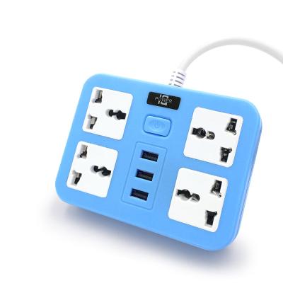 China Residential / General-Purpose 4-bit universal jack extension socket with 3 USB charging port sockets 2m extension cord power strip for sale