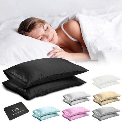 China Wholesale Hot Selling Custom Made Silk Mulberry Satin Pillow Cover Pillow Cases Luxury Polyester Anti Dust Mite Small MOQ Amazon Set With Box for sale