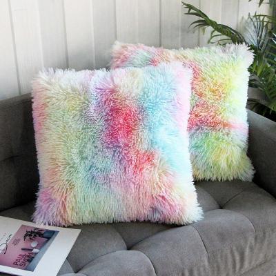 China Home Decorative Luxury Series 18x18 Inch Faux Fur Rainbow Unicorn Tile Cover Cushion Super Soft Case Anti-Static For Sofa Bed for sale