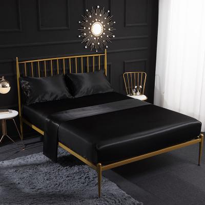 China From Tianyu Latest 2021 Wholesale 2021 Luxury Small MOQ Anti-Static 4 Pieces Full Microfiber Black Queen Satin Pillow Case King Size Sheet Set for sale