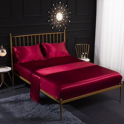 China Wholesale Anti-Static 2021 Tianyu's Latest Small MOQ 4 Pieces Full Microfiber Satin Burgundy Red Queen Pillowcase King Size Bed Sheet Set for sale