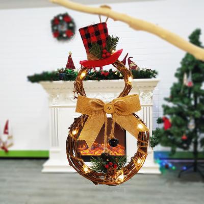 China LED Garland Wall Hanging Ornament Home Decor Hat Bow Snowman Shape Garland LED Light Tianyu Christmas Decoration Wreath Door for sale