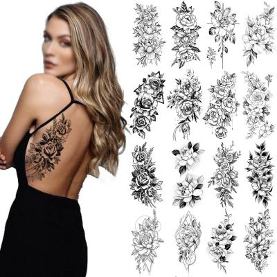 China Art Fashion Temporary Custom Flower Wrist Neck Hand Arm Hand Arm Sticker Black Body Temporary Tattoo for Men and Women for sale