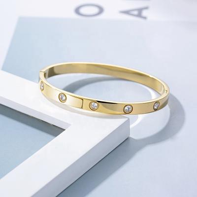 China nickel & New Lead Free Ladies Jewelry Engraved Screw Bangle Bracelets Crystal Stone Cuff Stainless Steel for sale