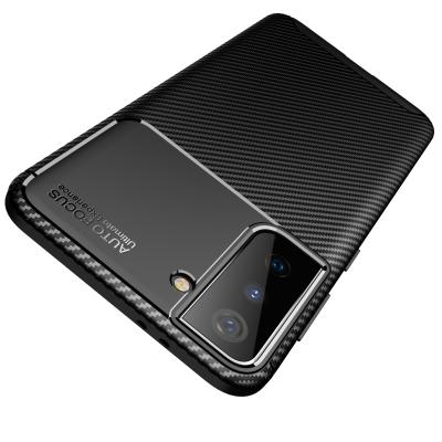 China Carbon Fiber Matte Texture TPU Soft Phone Case Back Cover For Samsung S21 plus S21 ultra for sale