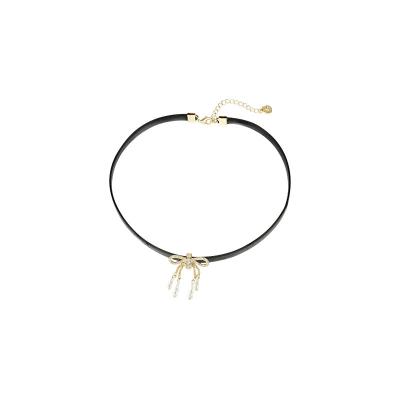 China FASHIONABLE Black Leather Tassel Necklace Bow String Girl Personality Luxurious Soft Fresh Spicy Spicy Necklace for sale