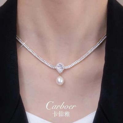 China FASHIONABLE temperament Zircon water drop pearl light luxury necklace with sweet small design fresh wind sweater chain for sale