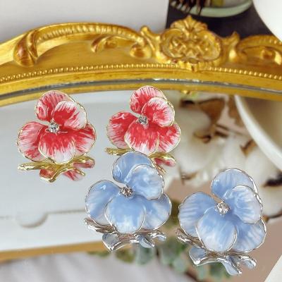 China High grade fresh blue red soft fashion small temperament flower summer ladies soft earrings for women for sale