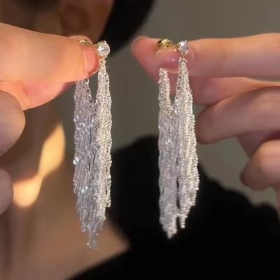 China Fashion Exquisite Temperament Style Fashion Long Silver Tassels Fresh Style Custom Advanced Soft Earring for sale