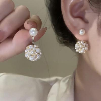 China FASHIONABLE Soft Pearl Ball Wearing Light Luxury Luxury Feeling in Front Back, Unique Trendy Soft Fashion Earrings for Women for sale