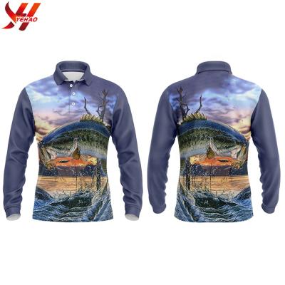 China Custom 50+UV Rating 50+UV Sublimation Polyester Antibacterial Fishing Tank Top Long Sleeve Fishing Shirts for sale