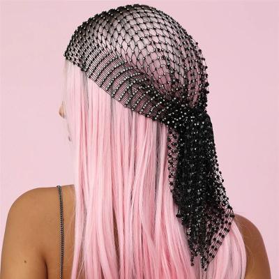 China DecorateÂ   Nightclub Stretchy Black Sparkle Rhinestone Rhinestone Turbans Mesh Headband Bling Crystal Headwrap Hat Headwear Accessories for Women and for sale