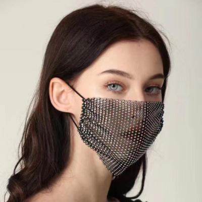 China Long Sparkly Rhinestone Mesh Mask and Sleeve for Women Disguise Chain Bling Crystal Face Masks Nightclub Party and Long Sleeve Set for sale