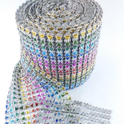 China Flatback Wholesale 24 Rows Colorful Mixed Color Rhinestone Trim Row Plastic Elastic Crystal Trim Single Row Rainbow Low Decoration for sale