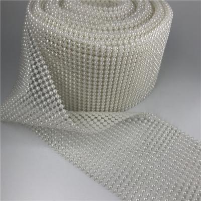 China Rhinestone Mesh Pearl Mesh Flatback 11.5CM Pearl Mesh Fashion Diamond Wrap Roll Glitter Ribbon for sale