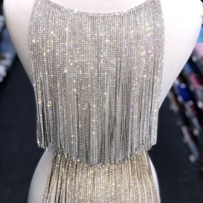 China Custom Flatback Rhinestone Fringe High Quality Rose Gold Sliver Crystal Rhinestone Trim Rhinestone Fringe Sew On Trim for sale