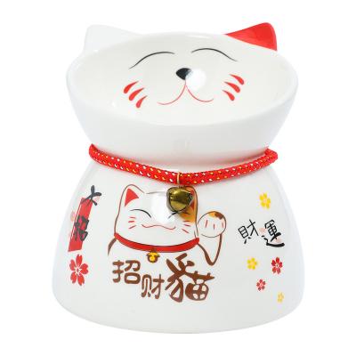 China Lucky Cat Pet Bowl Cat Feeding Bowl High Foot Sustainable Ceramic Pet Bowl for sale