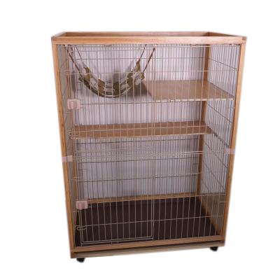 China Breathable Japanese Export Pet Supplies Luxury Solid Wood Indoor Multilayer Cat Cage 4 Layers Cat House With Rollers for sale