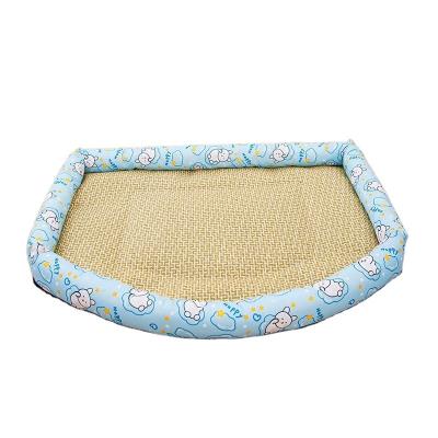 China New Cat Dog Nest Corner Cushion Summer Removable Cover Japanese Style Removable Cool Rattan Mat Bed for sale