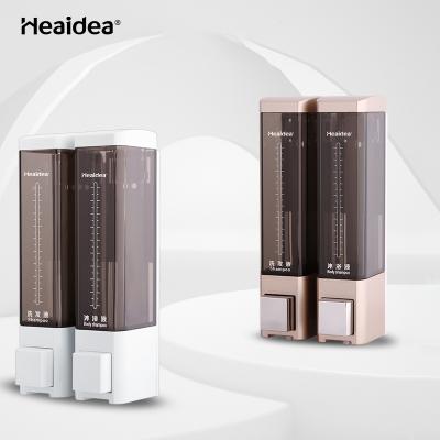 China Home Bathroom Hotel Heaidea Double Soap Dispenser Plastic Wall Mounted Liquid Soap Dispenser Double Soap Holder for sale