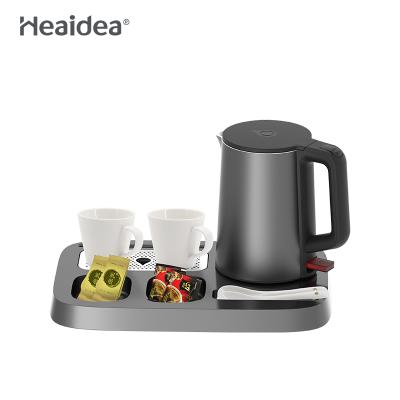 China 360 Special Base Heaidea Degree Rotation 0.8L 304 Steel Hotel Electric Kettle Set With Hotel Tray for sale