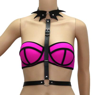 China Caged Upper Chest Leather Bra PU Leather Adjustable Body Chest Adjustable Chest for sale