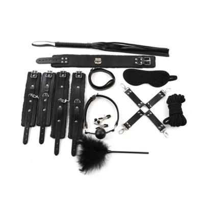 China 10Pcs PU Leather Black Leather Under Bondage Kit Restraints Cuff Bracelets Bed Set For Bondage Kit For Couples Toys Couples for sale