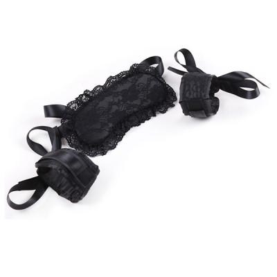 China Adjustable Length Adjustable Women's Black Lace Eye Mask And Restraint Handcuffs Sets for sale