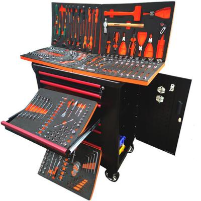 China Double Door Metal Tool Trolley Workbench Rolling Box Cart Drawers Lock Tool Trolley Metal Tool Cabinet Set for sale