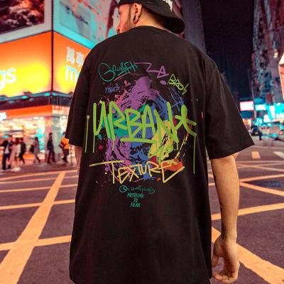 China Hip Hop Hip Hop Graffiti Knit Custom Logo Half Sleeve Plus Size Loose Man Top T-Shirt for sale